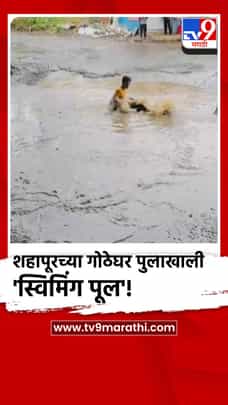 शहापूरच्या गोठेघर पुलाखाली 'स्विमिंग पूल'! प्रशासनाच्या निष्क्रियतेचा तरुणाचा अंघोळ करत अनोखा निषेध-1703633