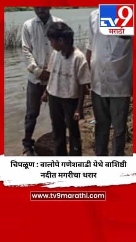 चिपळूण : वालोपे गणेशवाडी येथे वाशिष्ठी नदीत मगरीचा थरार