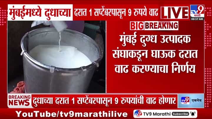 मुंबईत दुधाच्या दरात 1 सप्टेंबरपासून 9 रुपयांची वाढ मुंबईत दुधाच्या दरात 1 सप्टेंबरपासून 9 रुपयांची वाढ