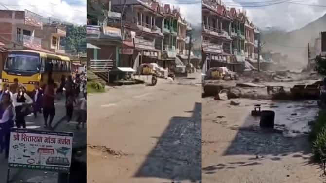 Nepal च्या प्रलयाचा थरारक व्हिडीओ, लोक जीवाच्या आकांताने पुढे पळत होते,पाठून पुराचा लोंढा गिळण्यास पुढे सरसावत होता...