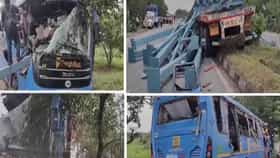 Bus Accident : भीषण अपघात, प्रवाशांनी भरलेली बस लोखंडी सळ्यांनी भरलेल्या कंटेनरमध्ये घुसली, 5 ठार 20 जखमी