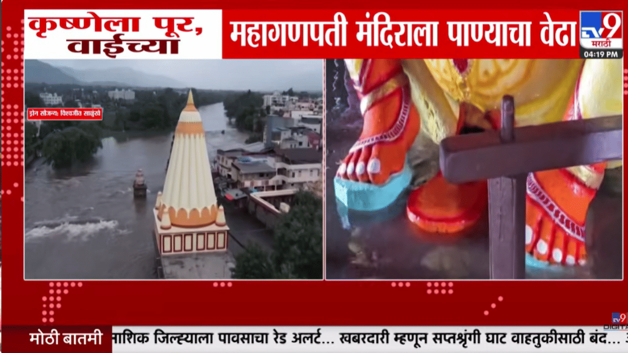 वाईतील महागणपती मंदिराला पाण्याचा वेढा; पाणी देवस्थानात शिरल्यानंतरही भक्तिभावाने महाआरती