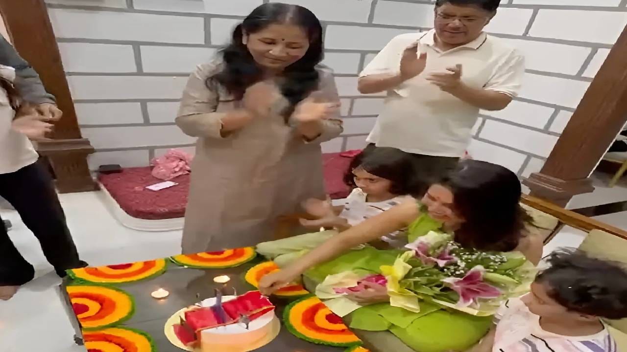 कुटुंबियांसोबत वेळ घालवत, केक कापतानाचे काही फोटो तिने शेअर केले.