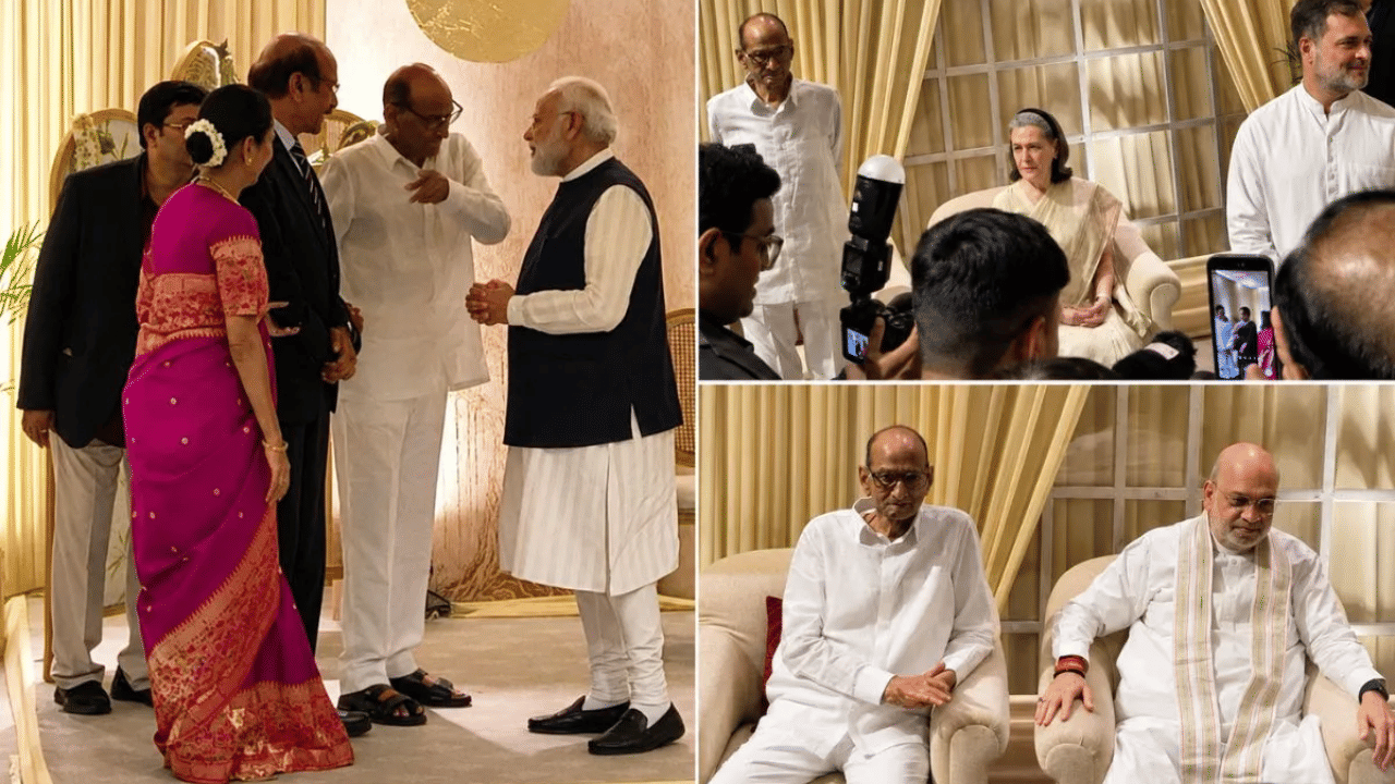 तब्बल 20 मिनिटे पंतप्रधान नरेंद्र मोदी या रिसेप्शनमध्ये होते. शरद पवार यांच्यासोबत काहीवेळ गप्पा मारत नरेंद्र मोदी बसले होते. या रिसेप्शनमधील खास फोटो पुढे आलीत. नरेंद्र मोदी यांच्यासोबत संपूर्ण पवार कुटुंबाने फोटोही घेतला.