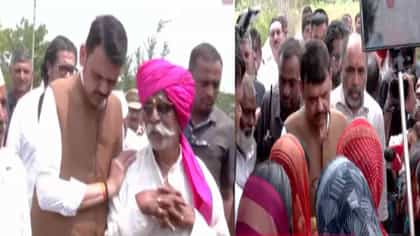 बांधावर जाऊन CM नी शेतकऱ्यांच्या डोळ्यातले अश्रूही पुसले आणि...