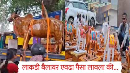 नाद खुळा! तब्बल आठ फुटांचा लाकडी बैल, खर्च असा केला की नवी कार....