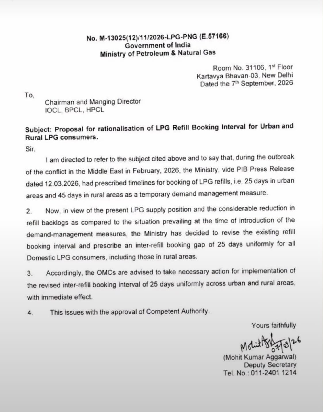 Gas cylinder refill booking now possible after 25 days