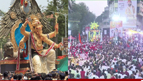 ढोल-ताशांच्या गजरात चिंचपोकळीच्या चिंतामणीला निरोप; गिरगाव चौपाटीवर भाविकांची गर्दी