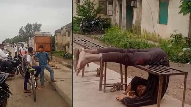 खाली डोकं, वर पाय... या तरुणाचं करायचं काय ? 3 तास उलटं लटकूनही ढिम्म ! व्हिडीओ व्हायरल
