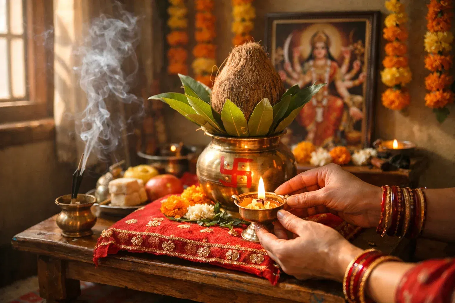 तो अभिजित मुहूर्त आहे सकाळी ११.४४ ते दुपारी १२.३१ मिनिटांपर्यंत. या मुहूर्तावर देखील तुम्ही घटस्थापना करू शकता.