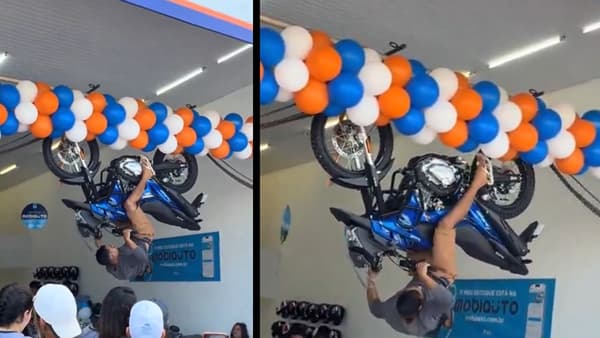 Video Viral : उलट्या लटकवलेल्या बाईकवर 10 मिनिटं बसा अन् बाईक जिंका! दुकानदाराची भन्नाट आयडिया व्हायरल
