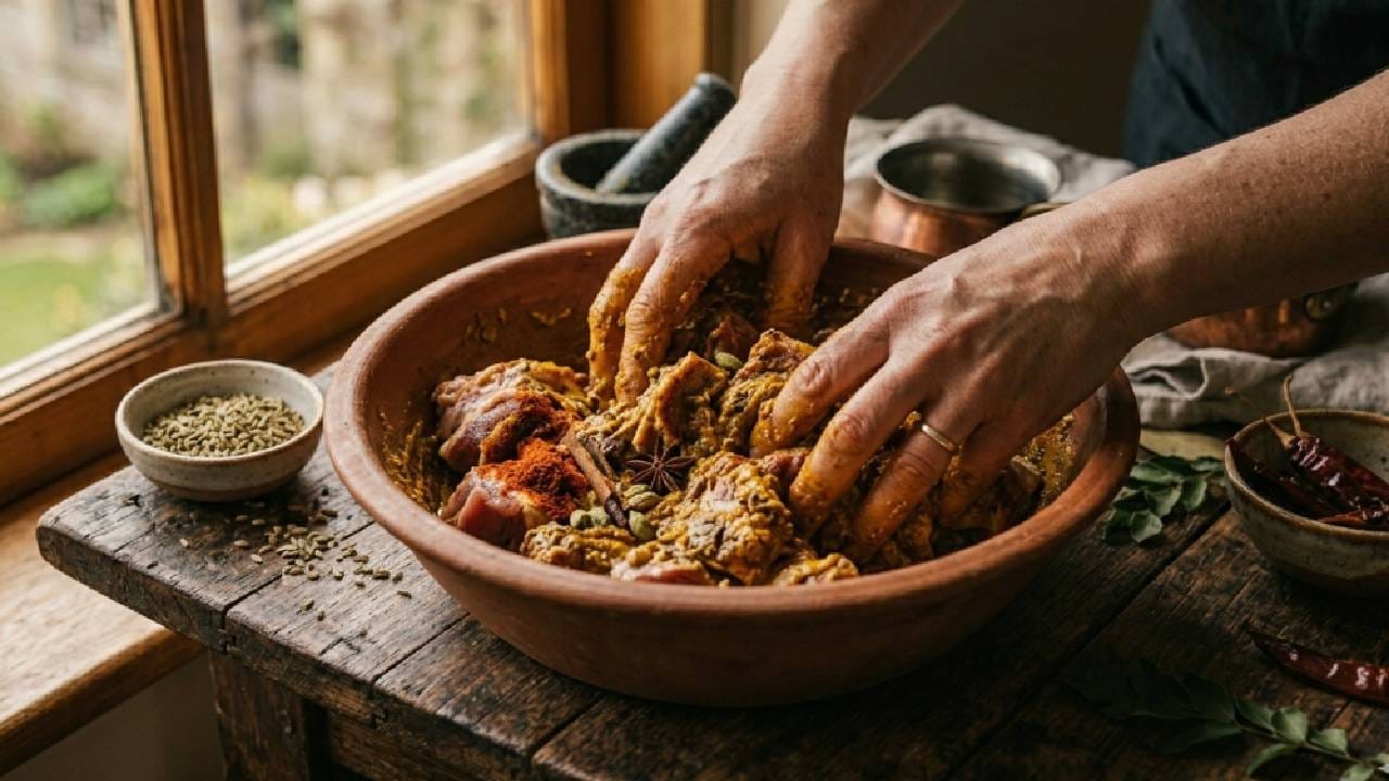 मॅरिनेशन (Marination): मटण शिजवण्यापूर्वी किमान १ ते २ तास आधी त्याला मॅरिनेट करून ठेवा. मॅरिनेशनसाठी दही, लिंबाचा रस किंवा कच्च्या पपईची पेस्ट वापरा. यातील आम्लधर्मी (Acidic) गुणांमुळे मटणाचे तंतू मऊ होतात आणि मटण अगदी लुसलुशीत शिजते.