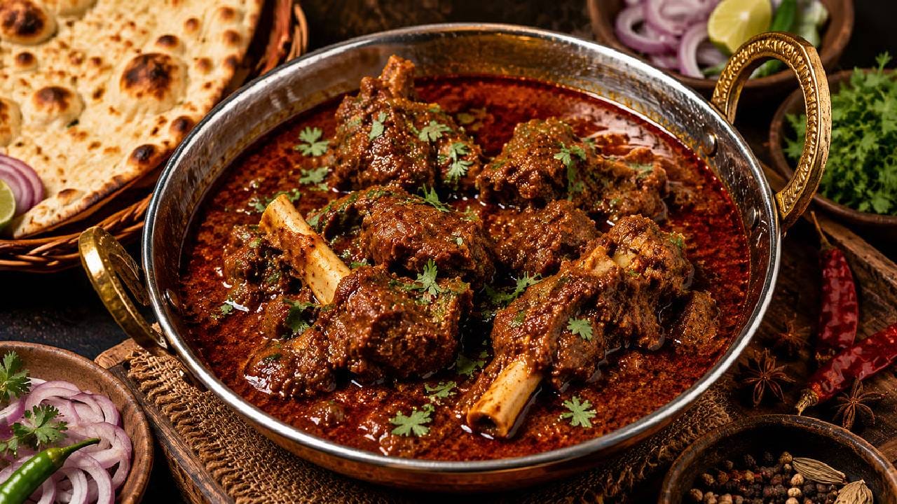 दहा मिनिटांनी झाकण काढून एकदा चांगले ढवळून घ्या, चवीनुसार मीठ आणि दोन ते तीन चमचे लाल तिखट घालून दोन मिनिटे परतून घ्या. जेव्हा मटण तेलात चांगले तपकिरी होईल, पाणी आटून तेल पृष्ठभागावर दिसेल, तेव्हा करी आणि ग्रेव्ही शिजवण्यासाठी पुरेसे गरम पाणी घाला. मांसाहारी करीमध्ये थंड पाण्याऐवजी गरम पाणी वापरल्यास करी चांगली शिजेल. हे सर्व एकदा मिसळा, झाकण ठेवा, गॅसची आच मंद करा आणि आणखी पंधरा मिनिटे शिजू द्या. मटण हलके असल्यास ते लवकर शिजेल. जर मटण काळे असेल, तर तुम्ही ते प्रेशर कुकरमध्ये तीन ते चार शिट्ट्या होईपर्यंत शिजवू शकता.