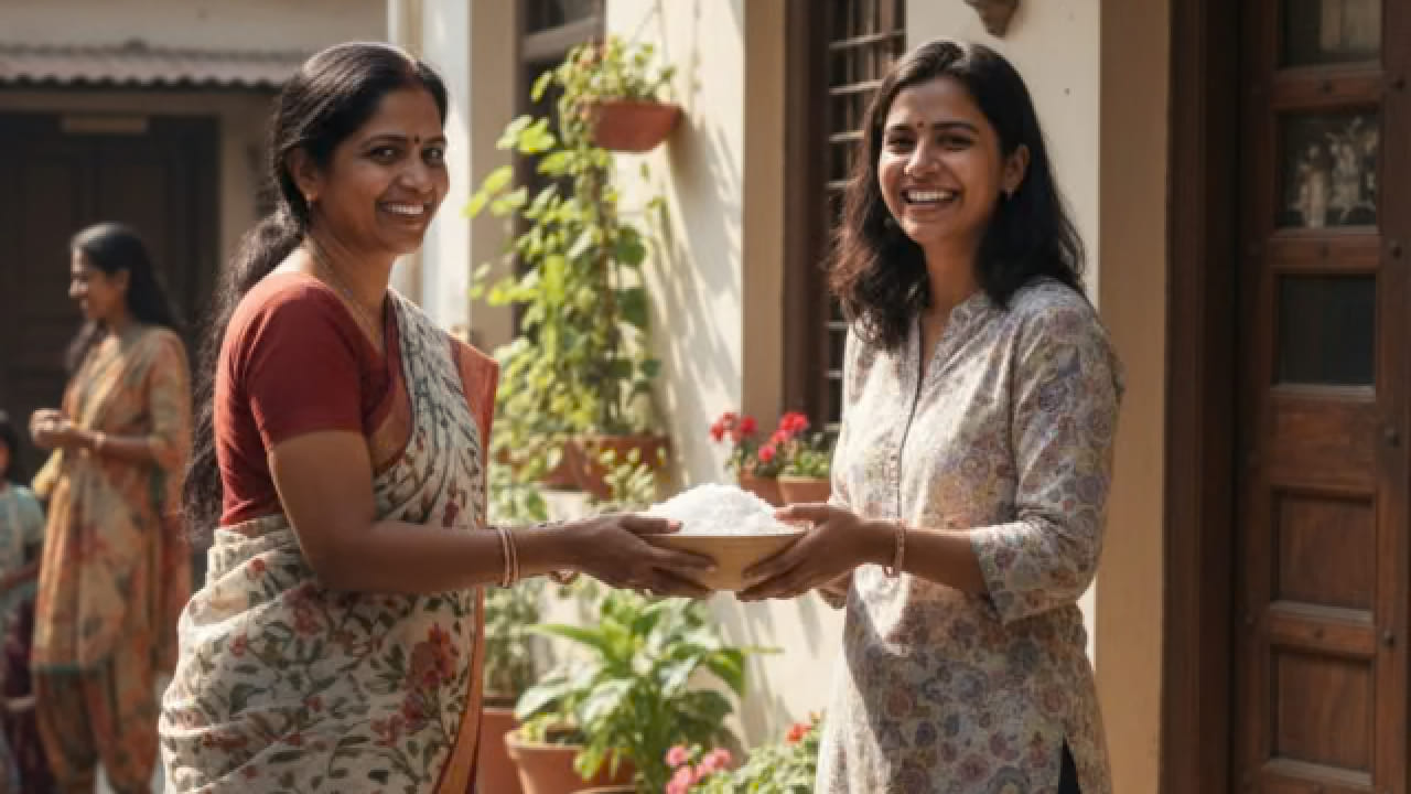 मीठ - ज्योतिषशास्त्रातील मान्यतेनुसार, मिठाचा संबंध राहू ग्रहाशी जोडला जातो. त्यामुळे शेजाऱ्यांना मीठ देणे टाळावे असे काही मान्यतांमध्ये सांगितले जाते.