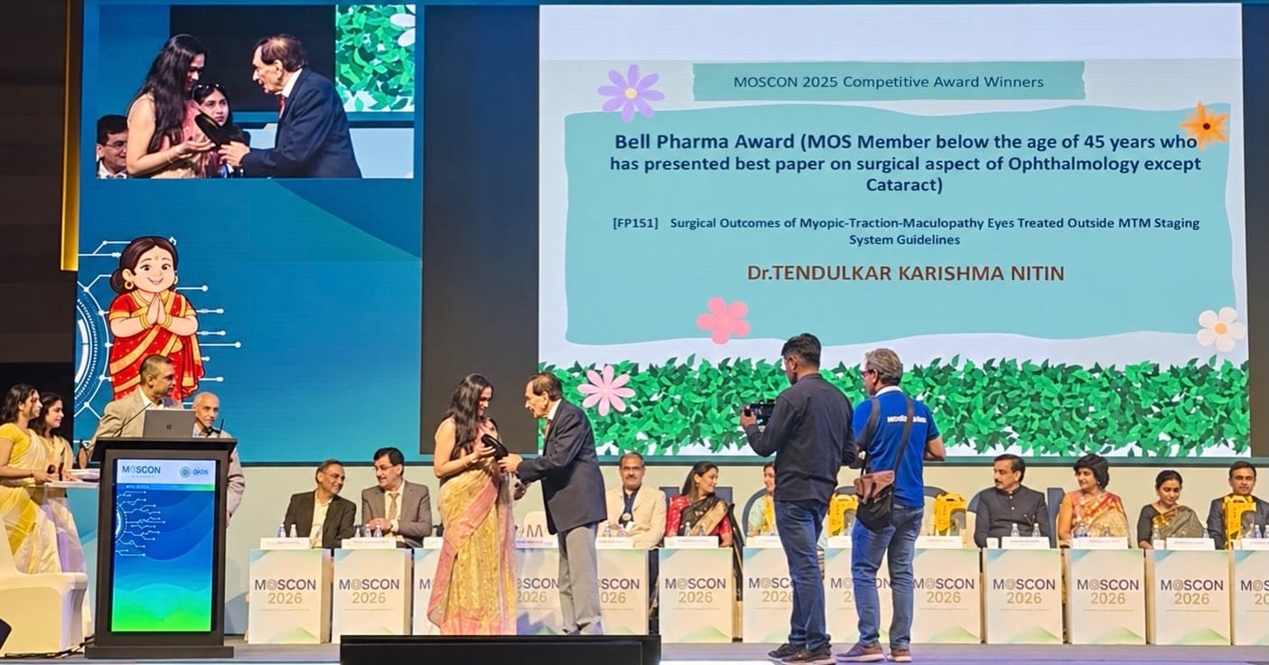 सचिनची पुतणी करिश्माला महाराष्ट्र नेत्ररोगतज्ज्ञ संघटनेच्या 2026 च्या वार्षित परिषदेत, तरुण नेत्ररोगतज्ज्ञाने सादर केलेला सर्वोत्तम शस्त्रक्रिया संशोधन निबंधासाठीचा बेल फार्मा पुरस्कार प्रदान करण्यात आला.