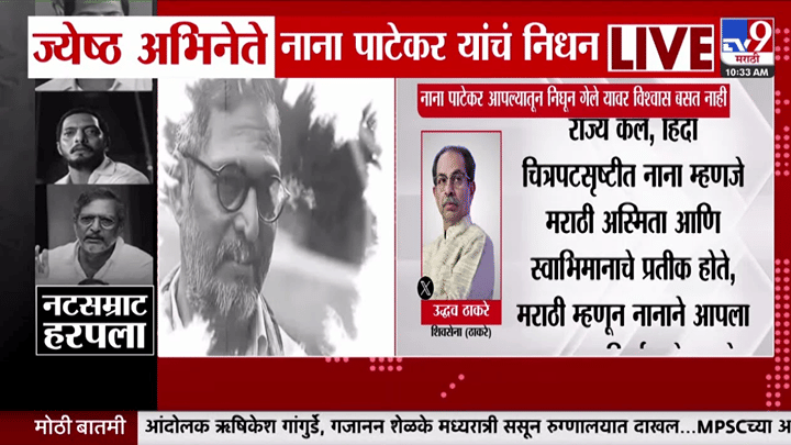 नाना पाटेकर यांच्या निधनाने उद्धव ठाकरे भावुक; म्हणाले, 'विश्वासच बसत नाही की... नाना पाटेकर यांच्या निधनाने उद्धव ठाकरे भावुक; म्हणाले, 'विश्वासच बसत नाही की...