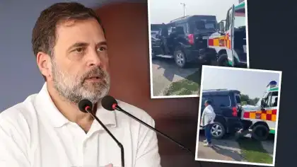 Rahul Gandhi: मोठी बातमी! राहुल गांधींच्या ताफ्याचा अपघात, 5 गाड्या रुग्णवाहिकेला धडकल्या